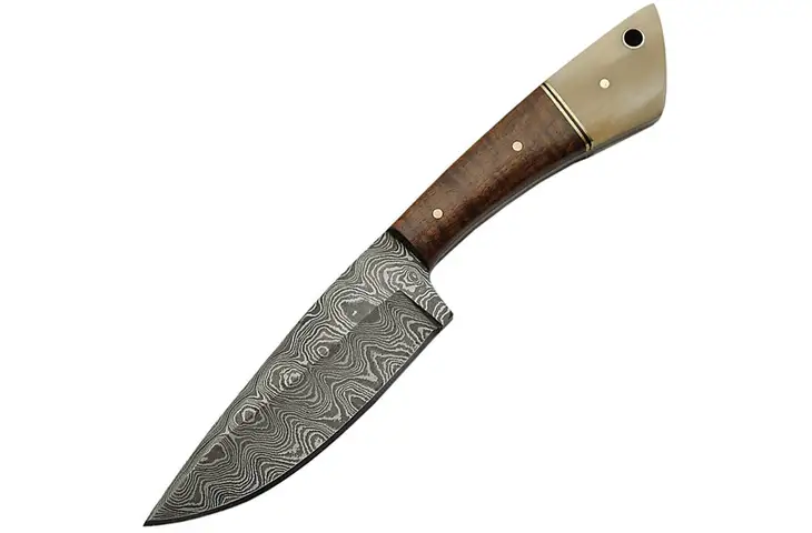 Damascus Skinner Walnut/Bone Fixed Blade Knife